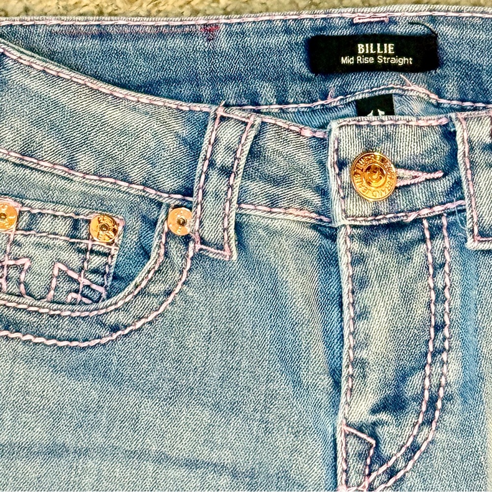 NWOT True Religion Billie Super T Pink Stitch Straight Jeans - Size 24 - Picture 4 of 10